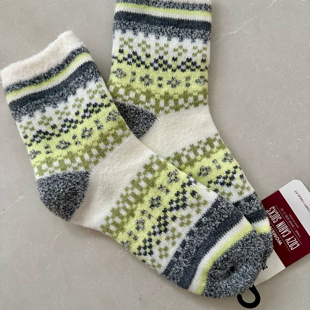 Cozy Patterned Socks - Gray, Green, and White NEW